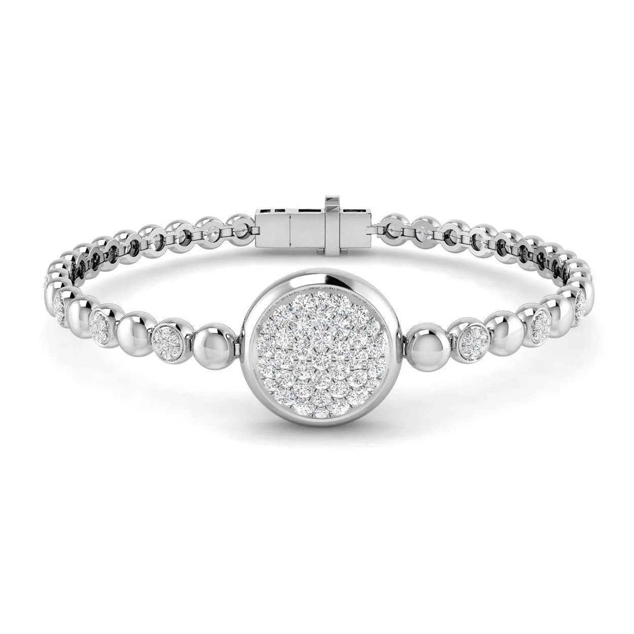 Lab Created Round Cut Fancy Beaded Cluster Set Diamond Bracelet in 18K Yellow Gold - 9k White Gold / 1.45 Carat / Lab Grown Diamond: the shop's own photo