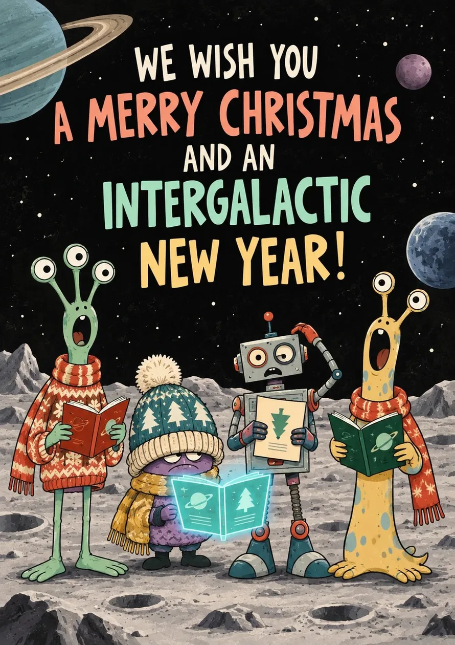 Funny Alien Space Carollers Intergalactic Christmas Card: the shop's own photo