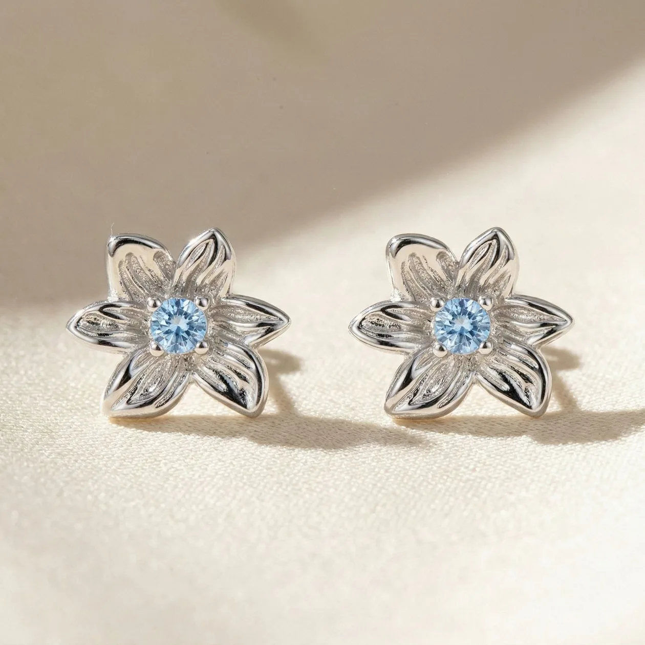 Sterling Silver Aquamarine March Birthstone Daffodil Birthflower Stud Earrings: the shop's own photo
