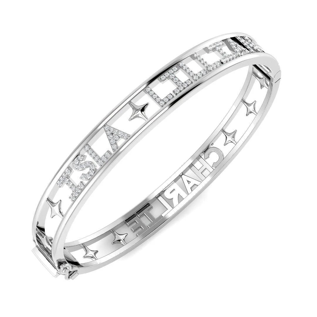 Premium Platinum Lab Grown Round Cut Diamond Pave Custom Letter Bangle with Hinged Lock - 18k Yellow Gold / 0.50 Carat / Natural Diamond: the shop's own photo