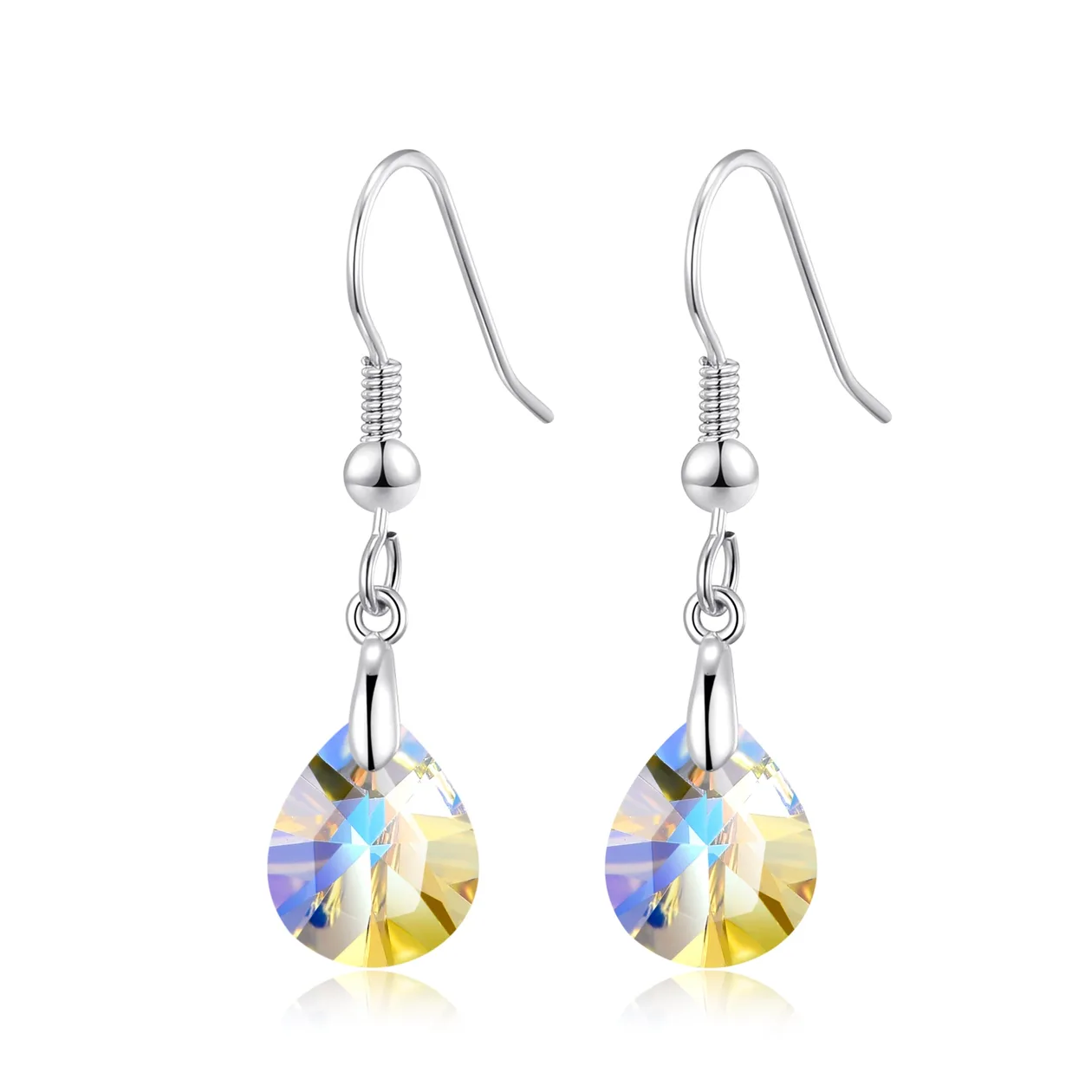 Sterling Silver Aurora Borealis Pear Earrings Created with Zircondia® Crystals: the shop's own photo