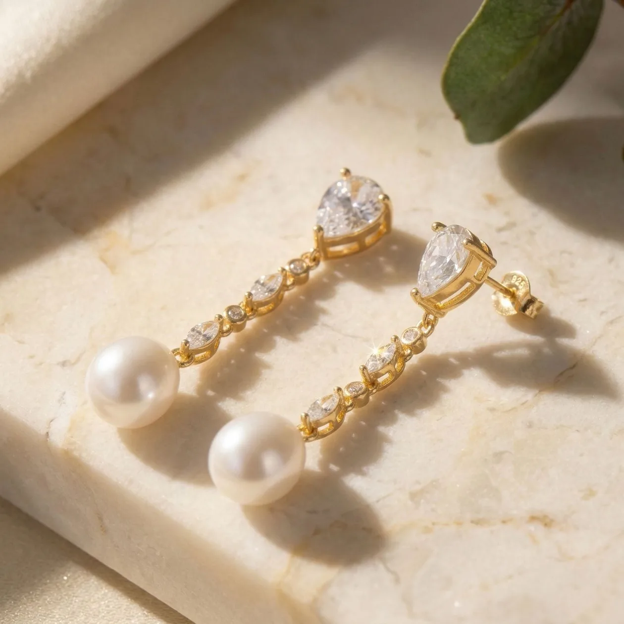 Elegant Baroque Pearl Gold Plated Dangle Drop Earrings: the shop's own photo
