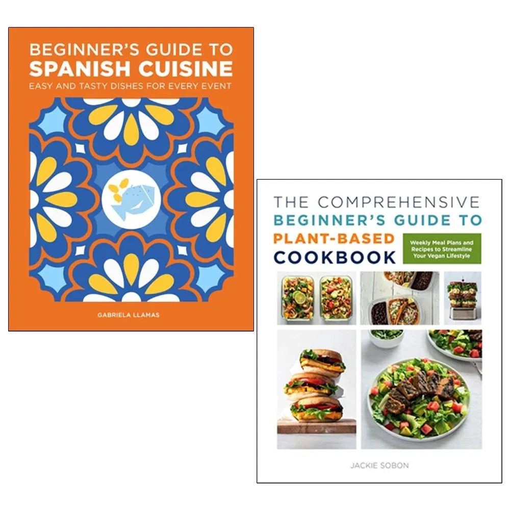 Plant-Based Cookbook & Beginner's Guide to Spanish Cuisine 2 Books Collection Set - Jackie Sobon & Gabriela Llamas - Paperback - Adult Cookery Gift: the shop's own photo