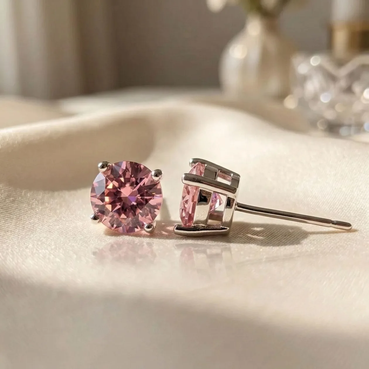 Pink Tourmaline Moissanite Crystal Sterling Silver Earrings: the shop's own photo