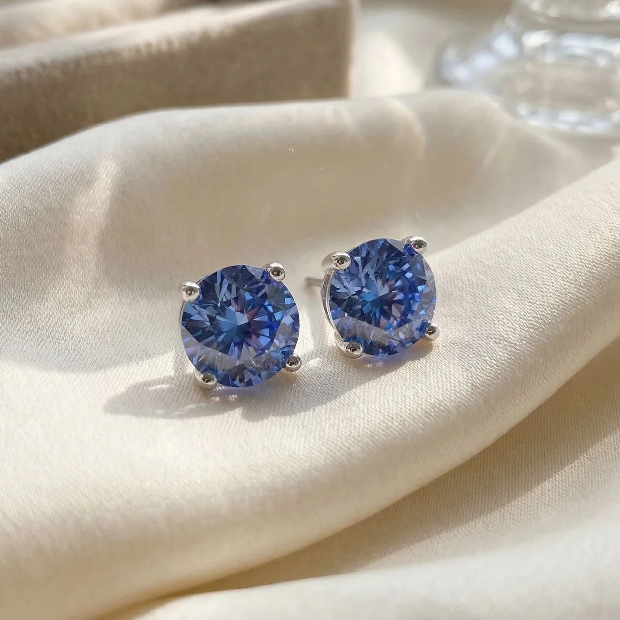 Blue Topaz Moissanite Crystal Sterling Silver Earrings: the shop's own photo