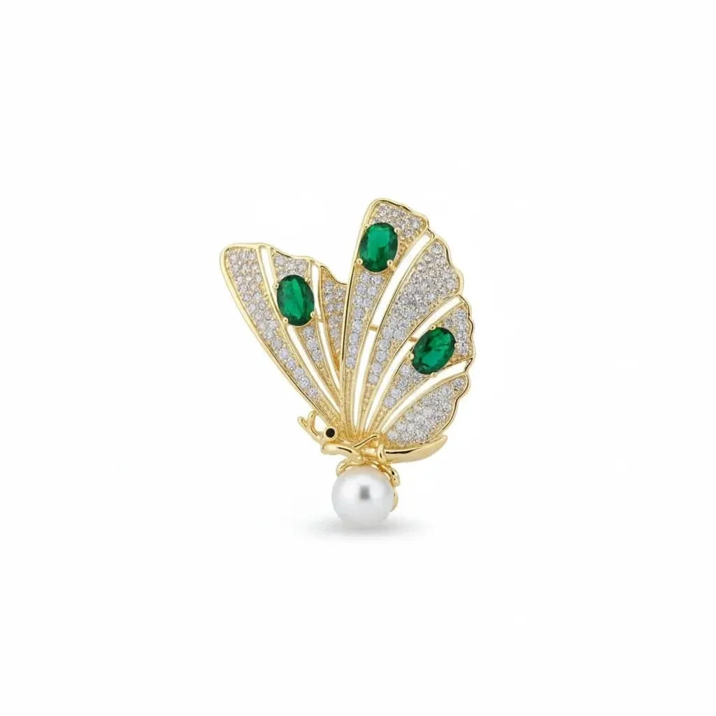 Elegant Zircon Butterfly Pearl Brooch: the shop's own photo