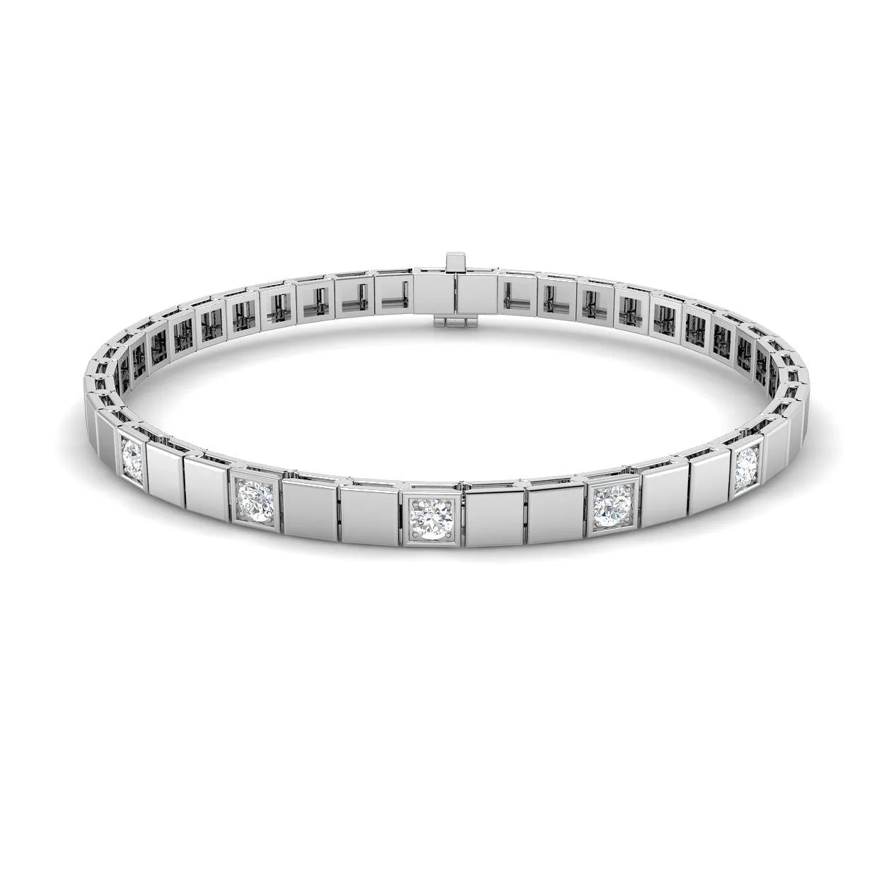 9K Yellow Gold Round Cut Natural Diamond Square Link Diamond Bracelet with Box Clasp - 18k White Gold / 0.50 Carat / Lab Grown Diamond: the shop's own photo