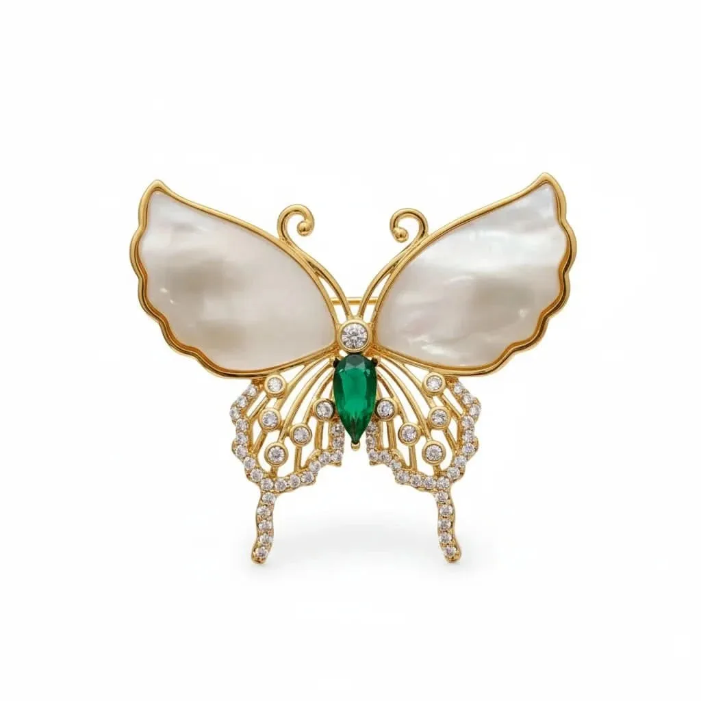 Natural Shell Diamond Butterfly Brooch: the shop's own photo