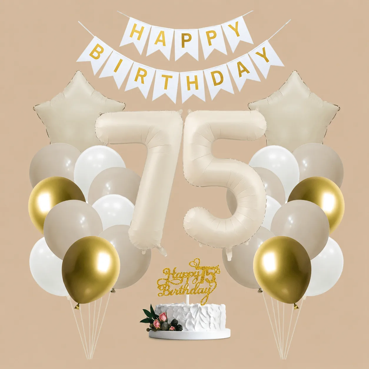 75th Birthday White & Gold Cake Topper Set: the shop's own photo