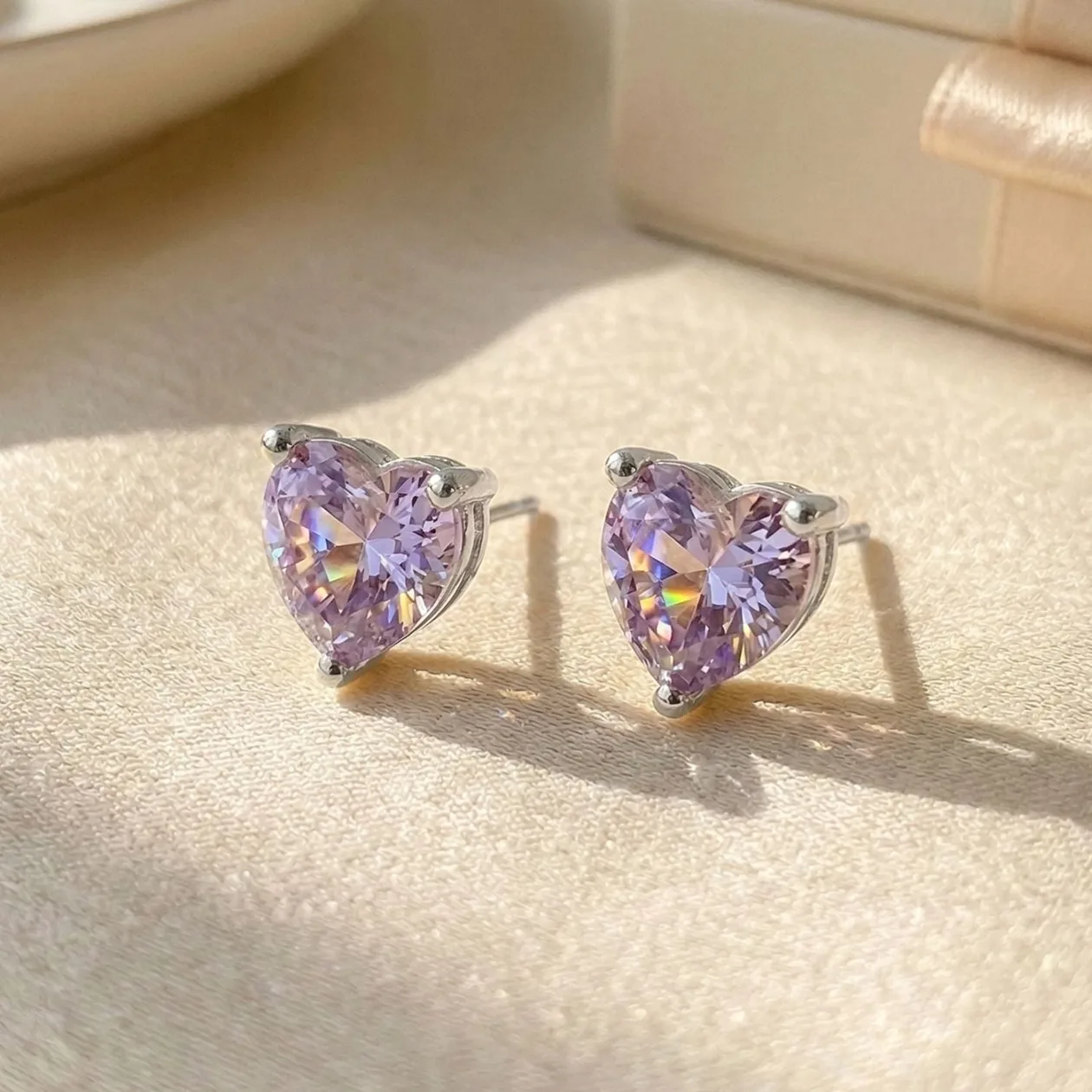Alexandrite June Birthstone Heart Silver Stud Earrings: the shop's own photo