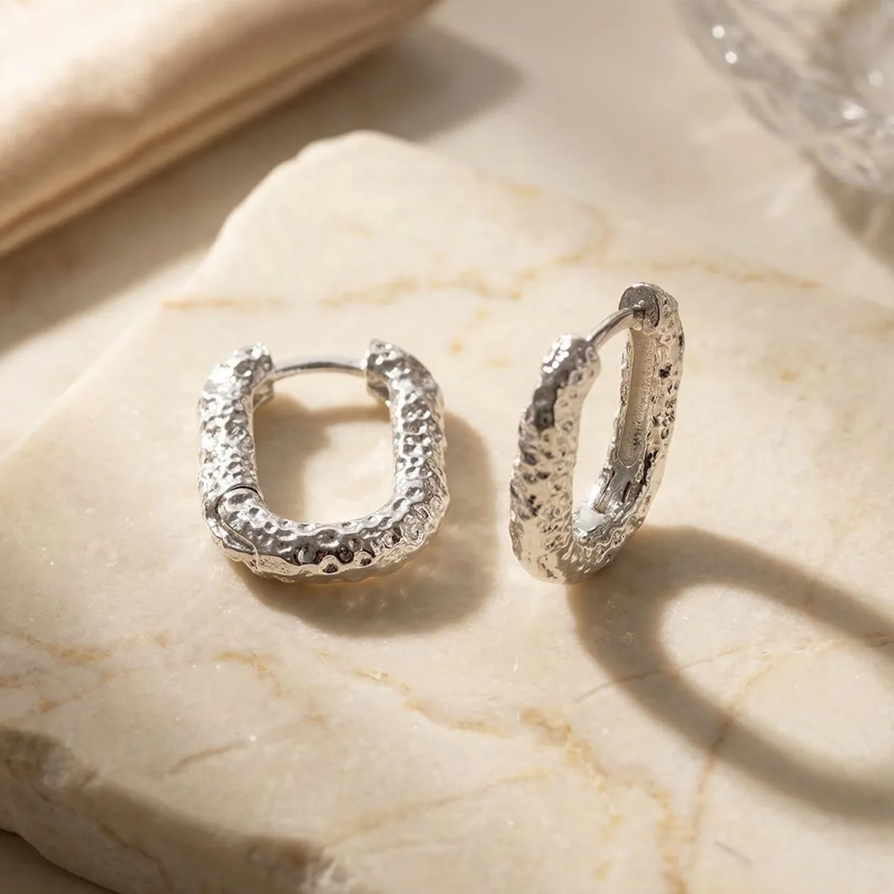 Sterling Silver U-shaped Molten Hinged Huggie Earrings: the shop's own photo