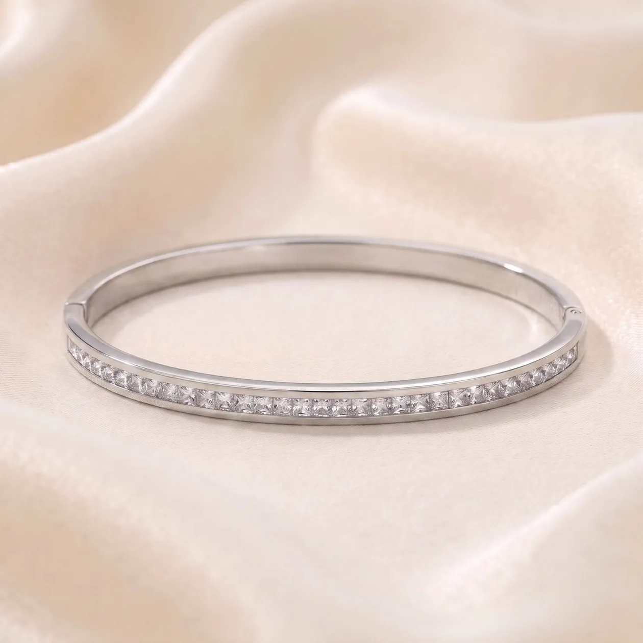 Silver Slim Clear Stone CZ Tennis Bangle: the shop's own photo