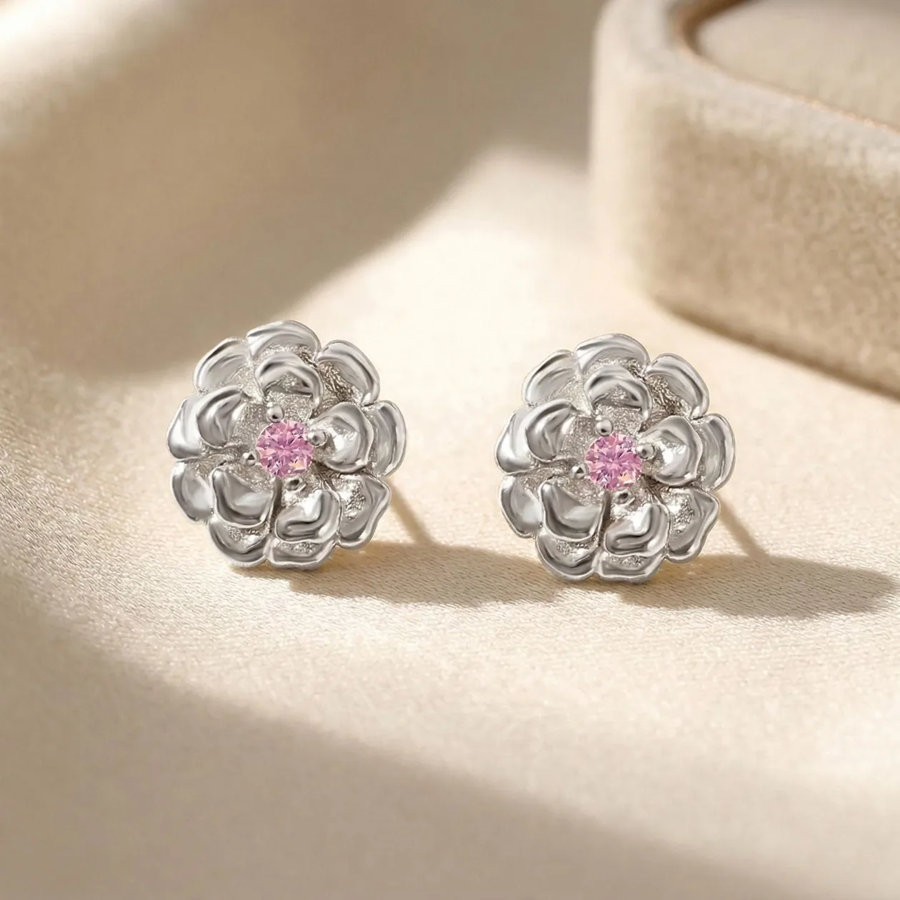 Sterling Silver Pink Tourmaline October Birthstone Marigold Birthflower Stud Earrings: the shop's own photo
