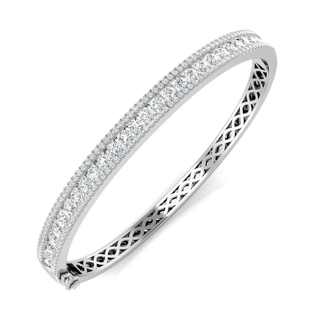 18K Yellow Gold Round Cut Lab Grown Prong Set Diamond Bangle with Hinged Lock - 9k White Gold / 3.30 Carat / Lab Grown Diamond: the shop's own photo