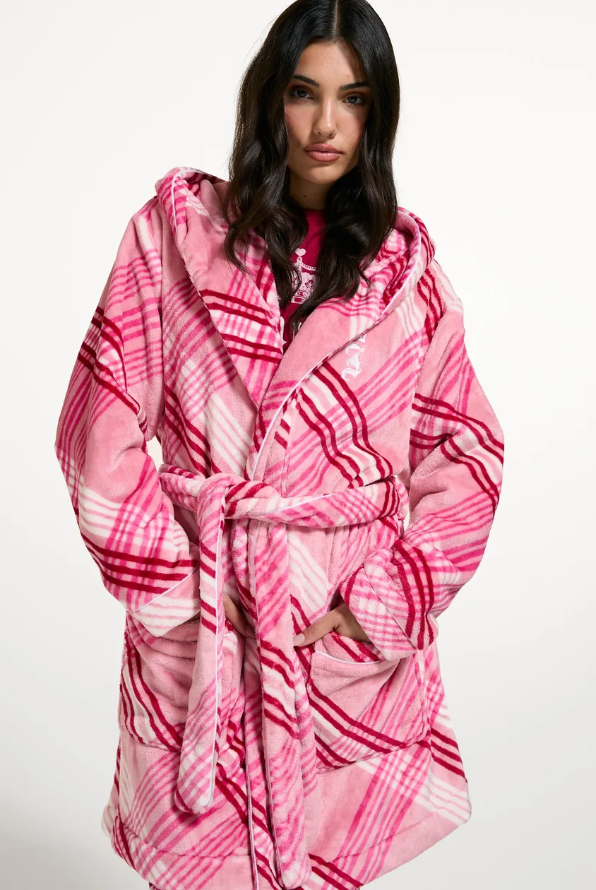 Pink Check Plush Dressing Gown - L / Pink: the shop's own photo
