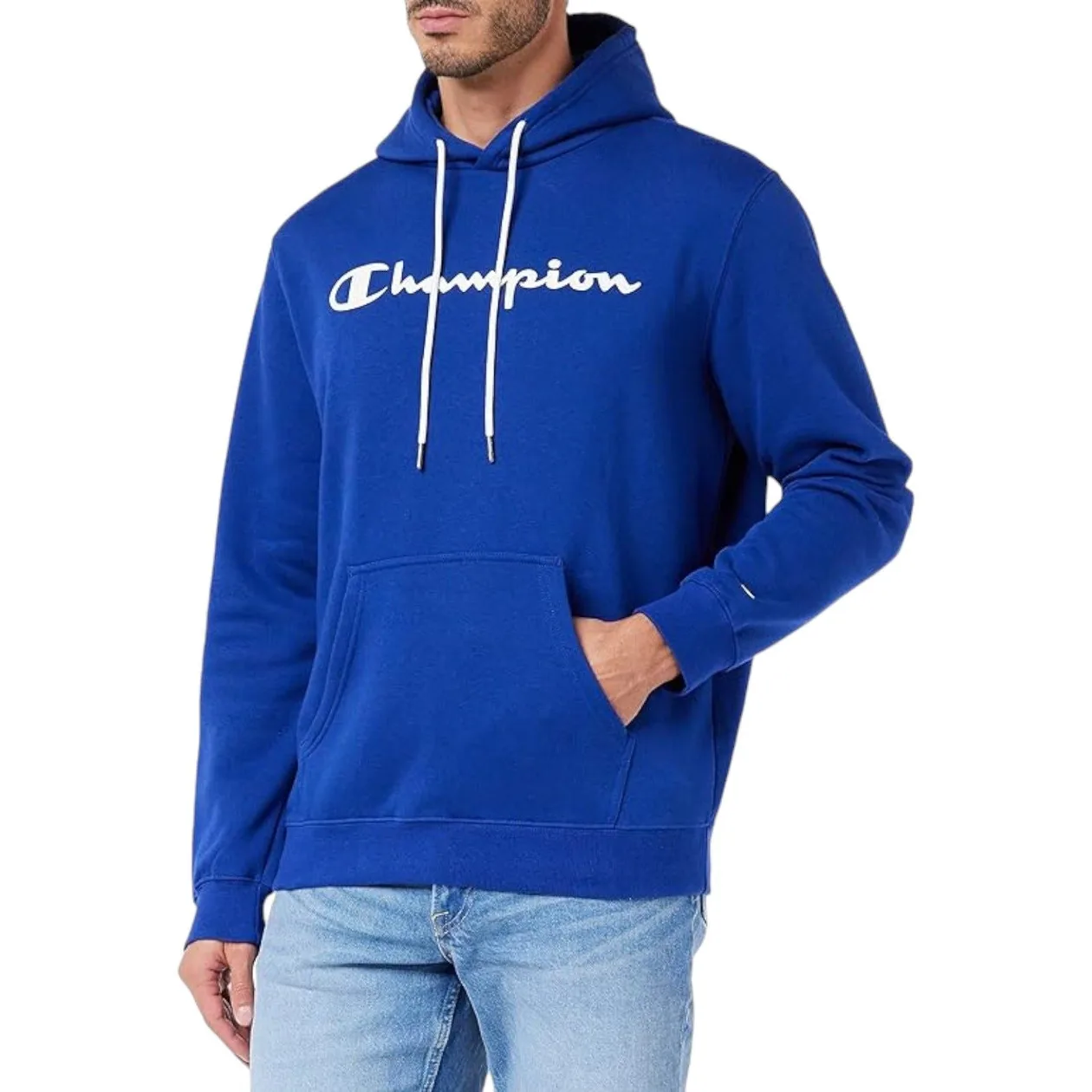 Champion Legacy Script Logo Fleece Hoodie - Blue | Size: M: the shop's own photo