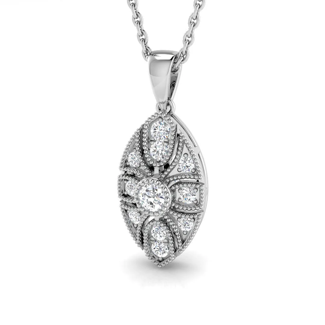 Vintage Floral Diamond Pendant Necklace with Elegant Design - 9k White Gold / 0.15 Carat / Natural Diamond(F/SI): the shop's own photo
