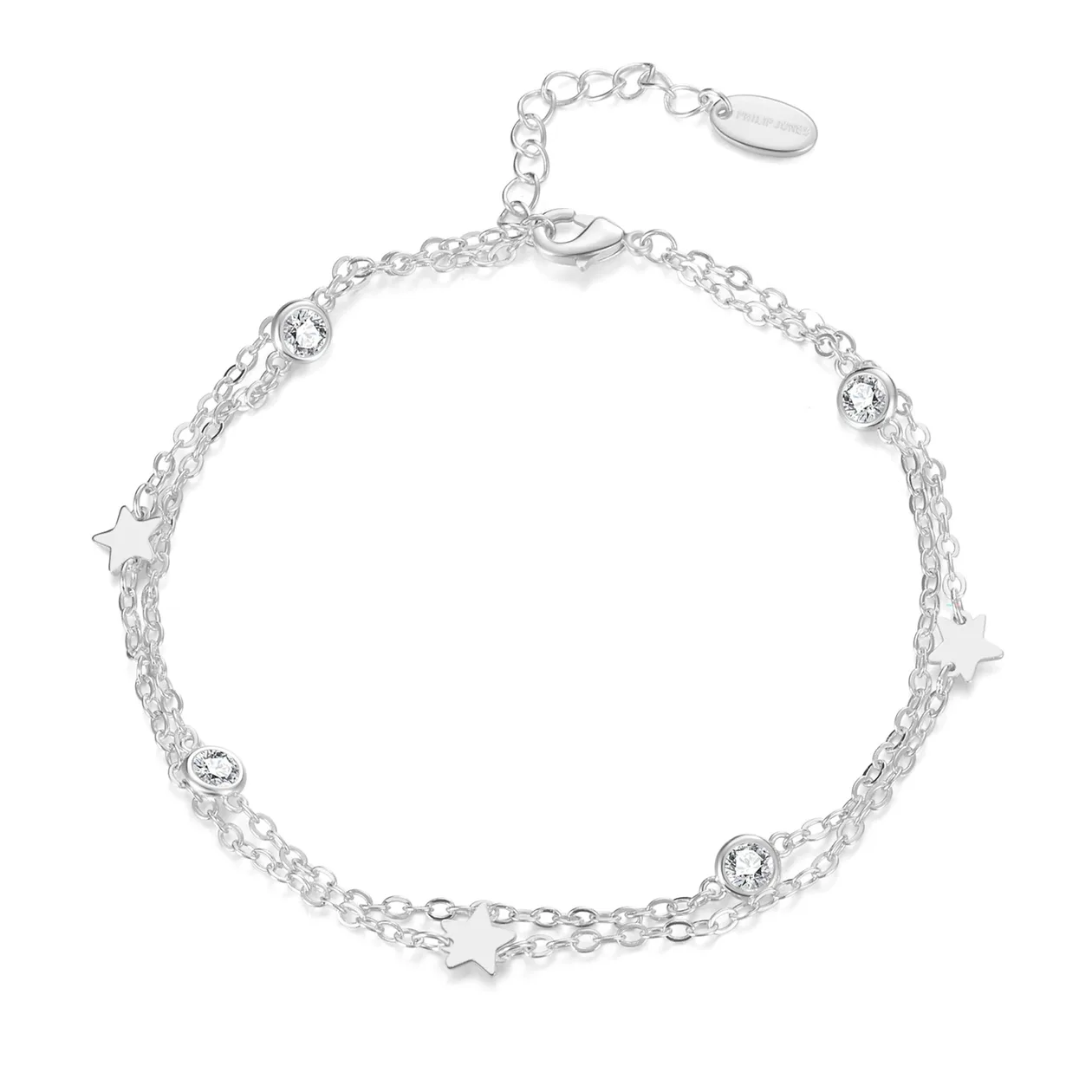 Silver Plated Layered Star Anklet Created with Zircondia® Crystals: the shop's own photo