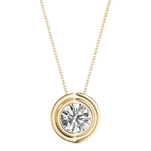 D-VVS Lab-Grown Round Cut Bezel Set Necklace Pendant - 0.25 / 18k Yellow Gold: the shop's own photo