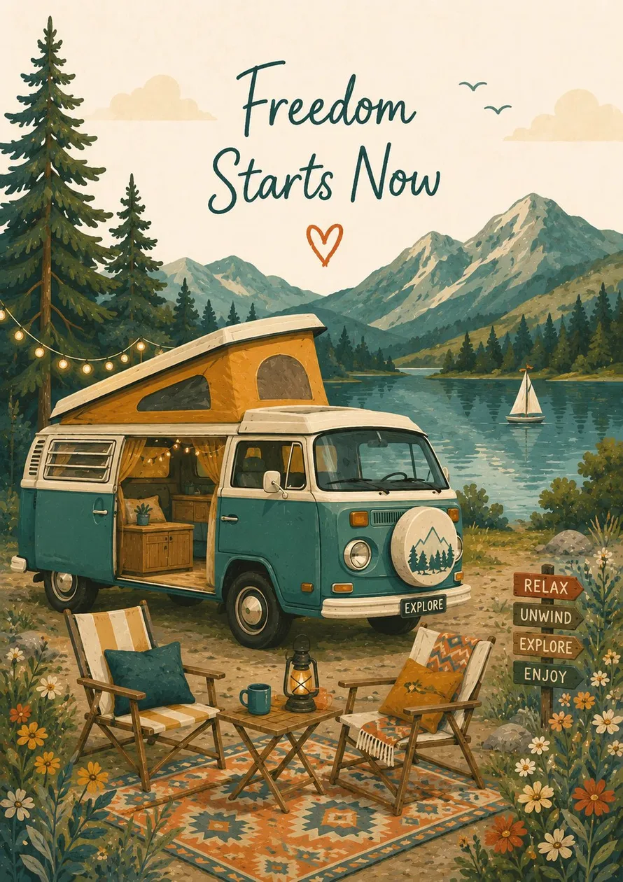 Freedom Starts Now Campervan Retirement Card: the shop's own photo