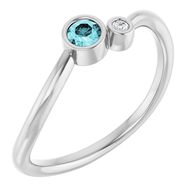 Round Blue Zircon Two Stone Ring with Diamond Accents in Platinum - 18k Yellow Gold / 2.10 Carat / Lab-Grown-AAA: the shop's own photo
