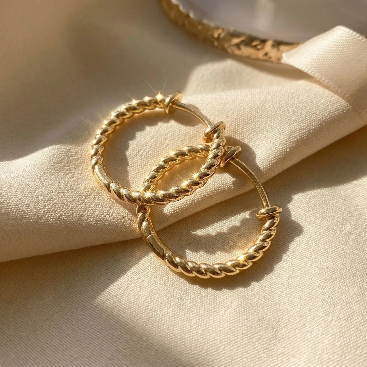 Gold Plated Thin Twisted Rope Hoop Earrings: the shop's own photo