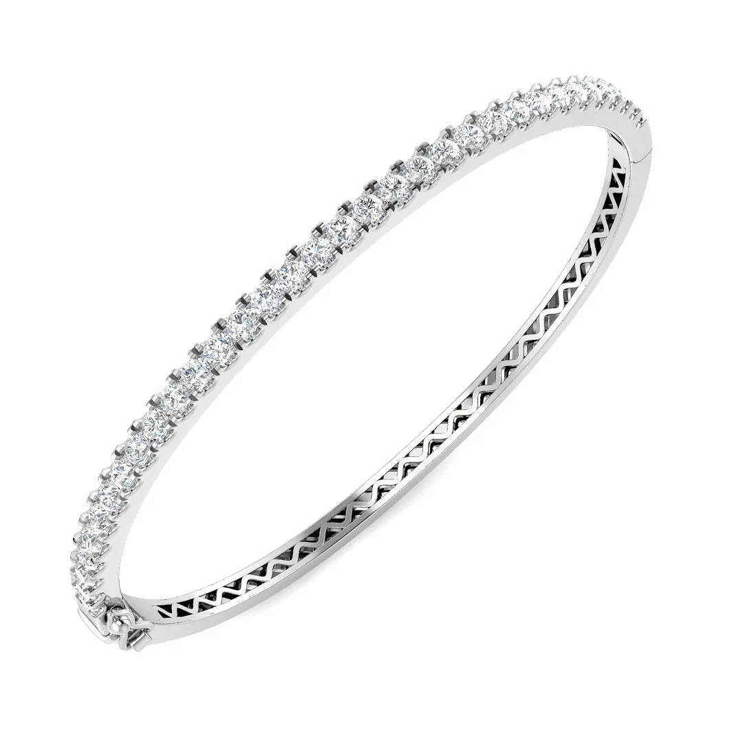 18K Gold and Platinum Natural Round Cut Diamond Half Eternity Bangle with Hinged Lock - 9k Yellow Gold / 2.00 Carat / Lab Grown Diamond: the shop's own photo