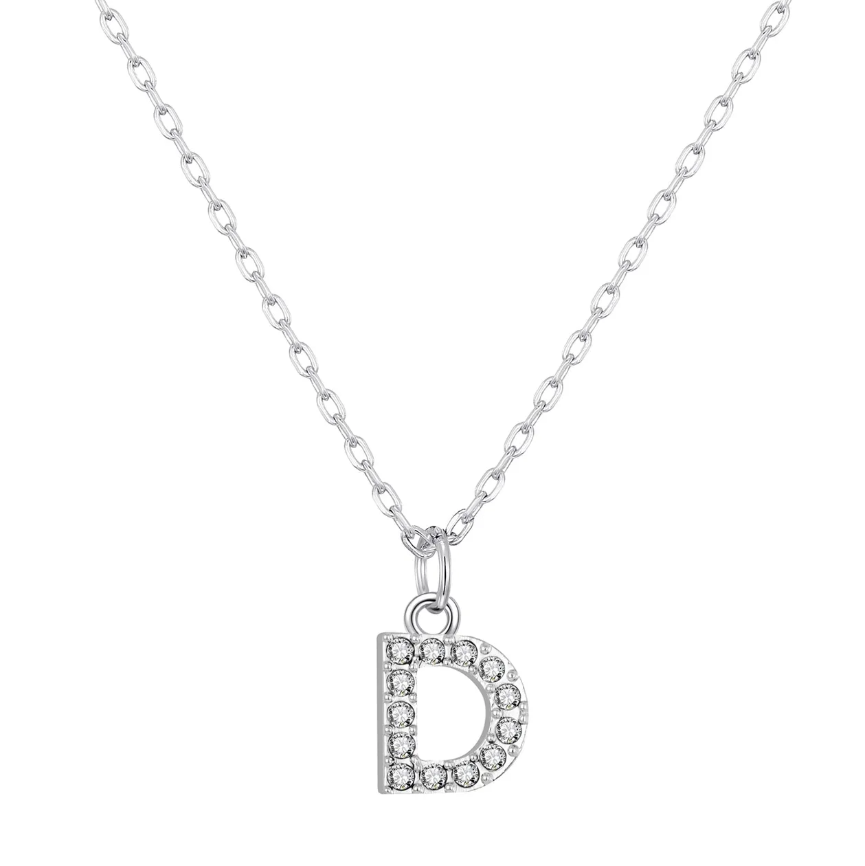 Customisable Silver Plated Pave Initial Necklace (A-Z) with Option of Birthstone Charm - D: the shop's own photo