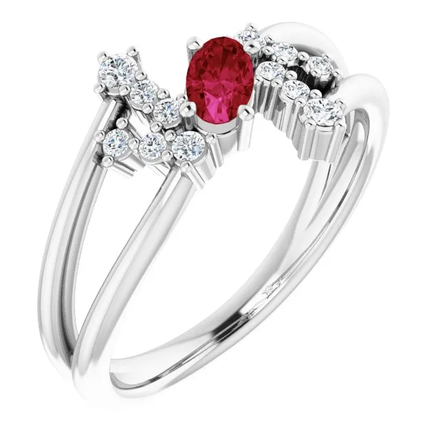 Oval Ruby Accented Ring with Diamond Accents in White Gold - 18k Yellow Gold / 2.50 Carat / Lab-Grown-AAA: the shop's own photo