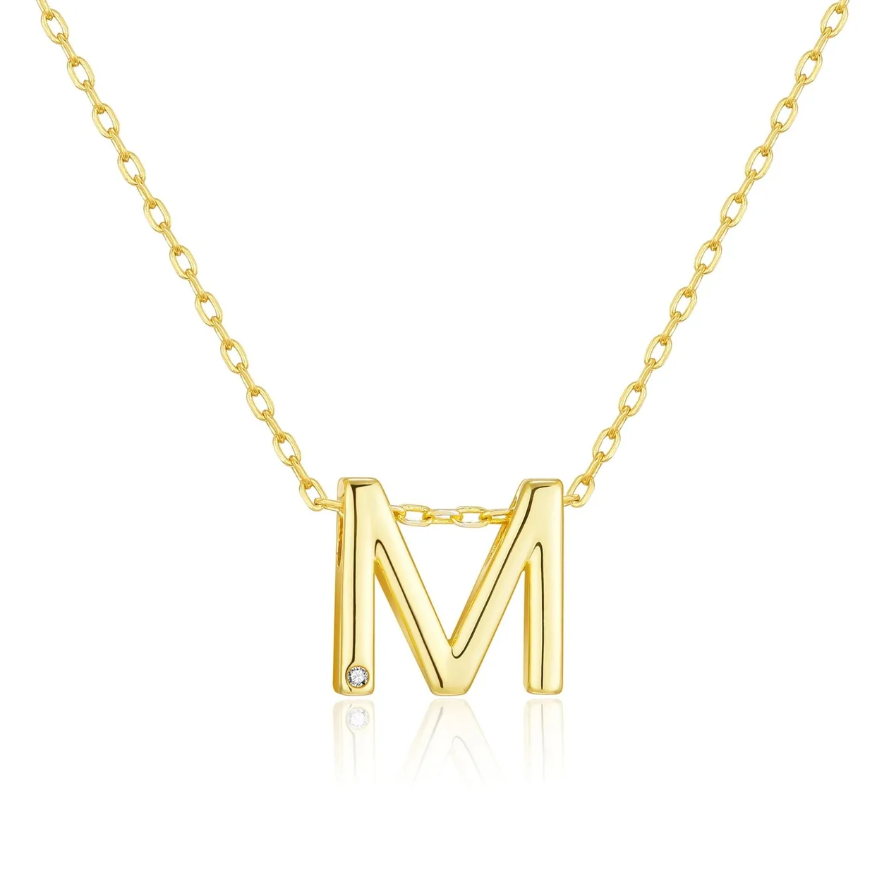 Customisable 18k Gold Plated Initial Necklace (A-Z) with Option of Birthstone Charm - M: the shop's own photo