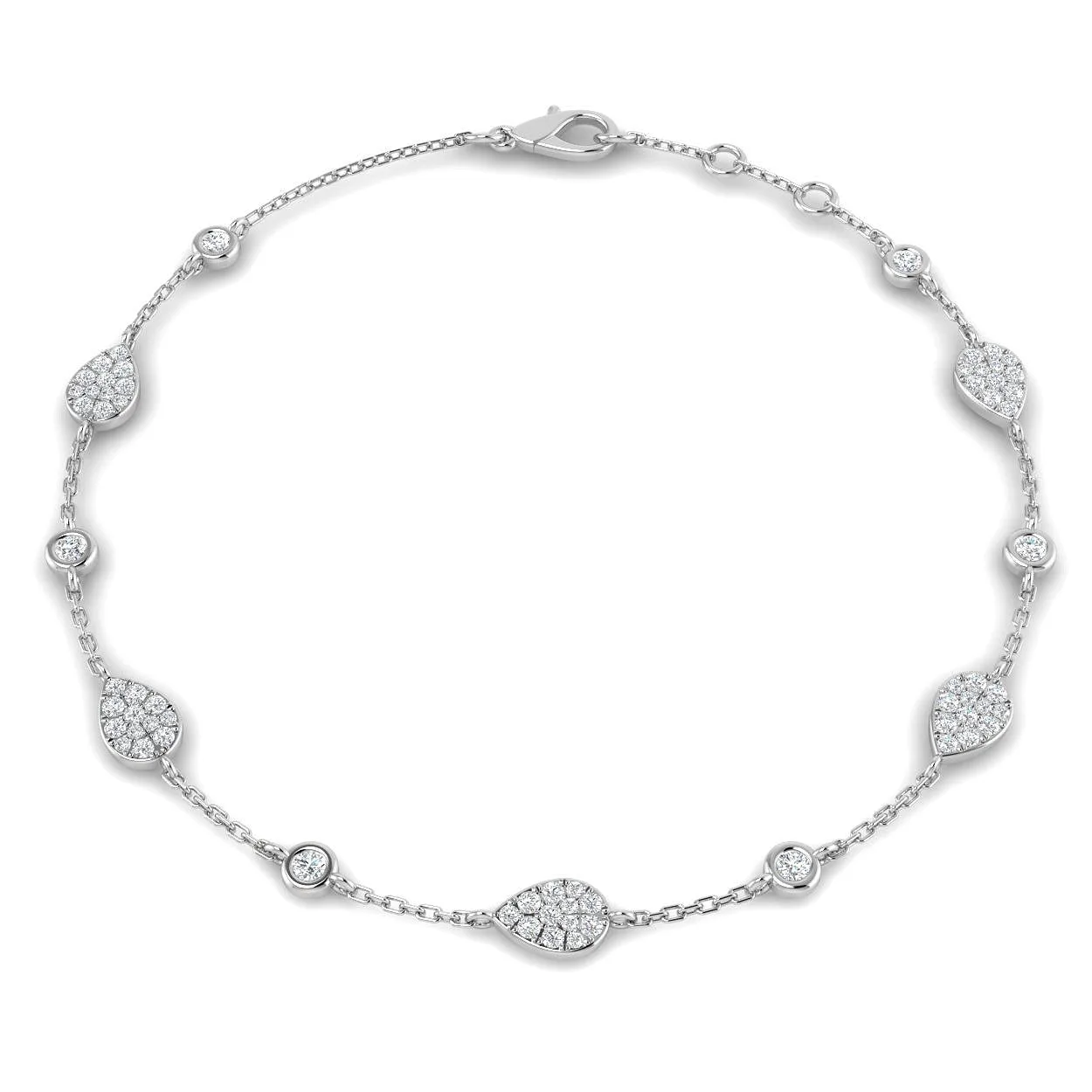 18K Yellow Gold Natural Diamond Pear Shape Station Bracelet – Pave Set Chain Bracelet with Lobster - 9k White Gold / 0.55 Carat / Lab Grown Diamond: the shop's own photo