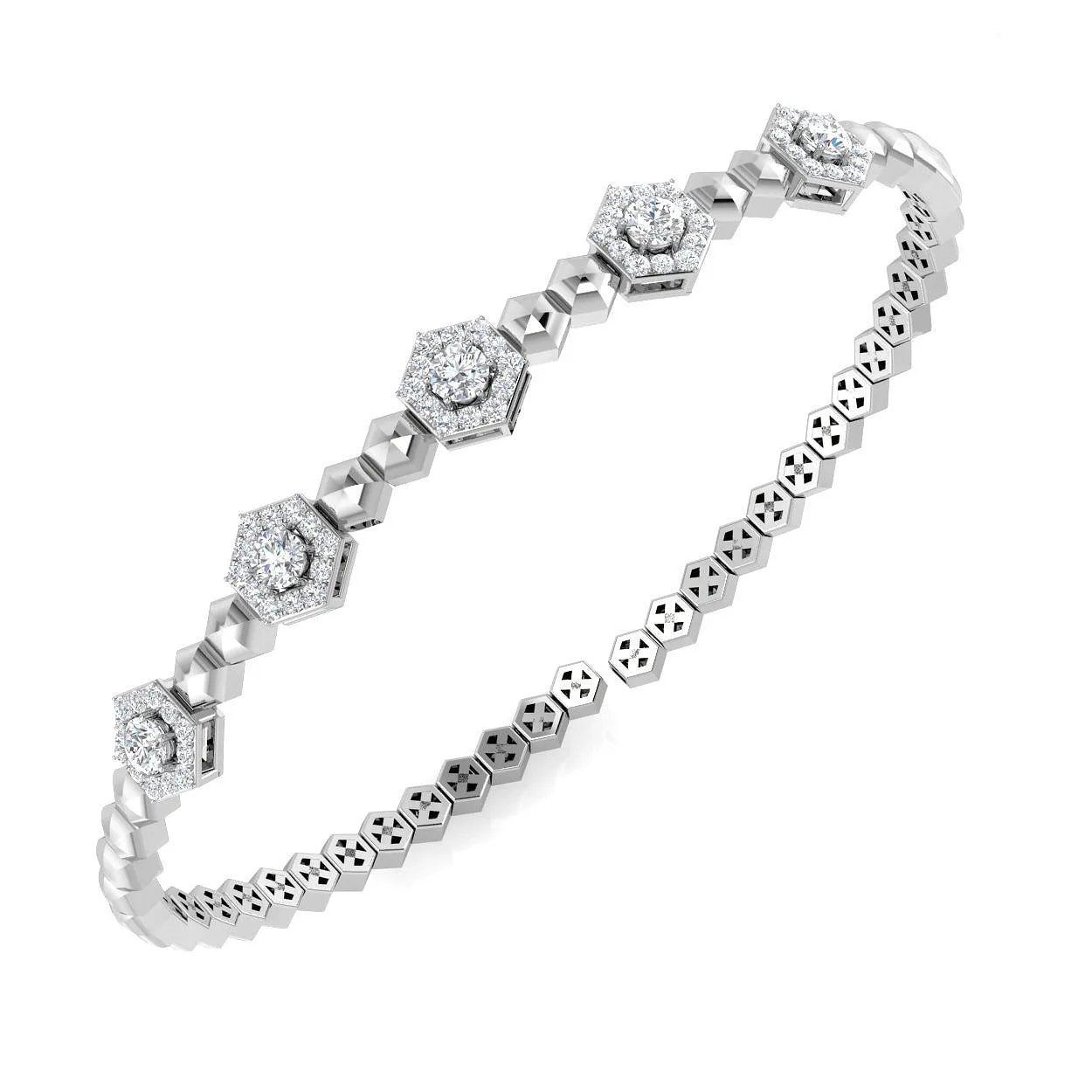 18K Yellow Gold Lab Grown Round Cut Diamond Octagon Design Fancy Bangle - 9k White Gold / 0.70 Carat / Natural Diamond: the shop's own photo