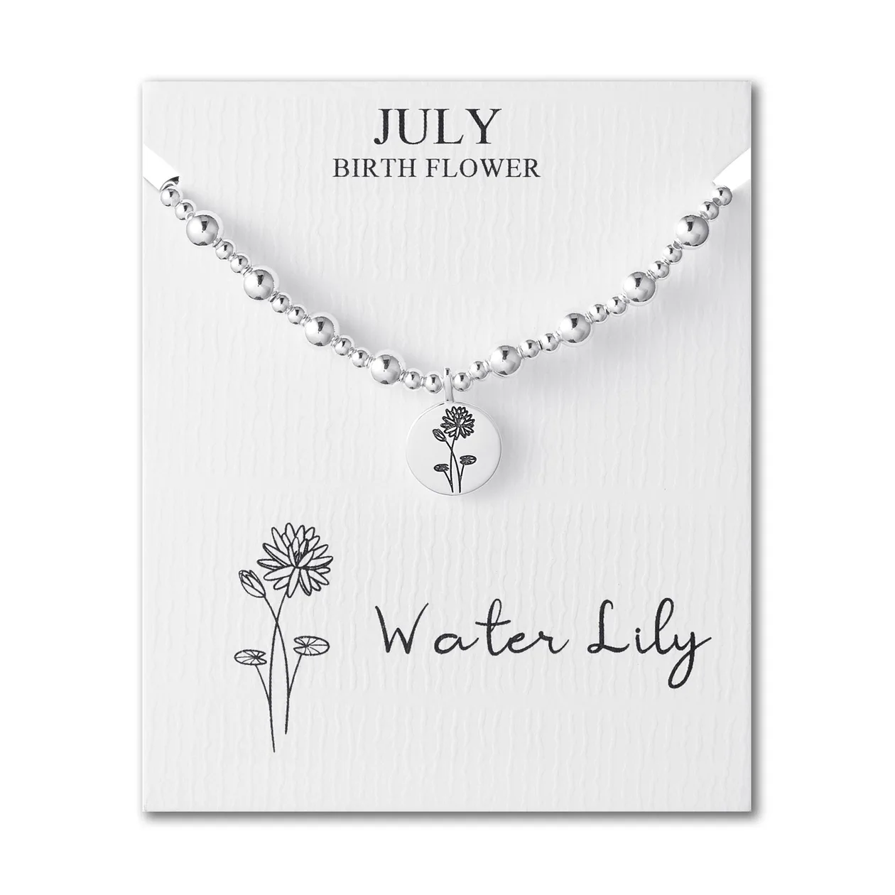 July Birth Flower Water Lily Beaded Stretch Bracelet: the shop's own photo