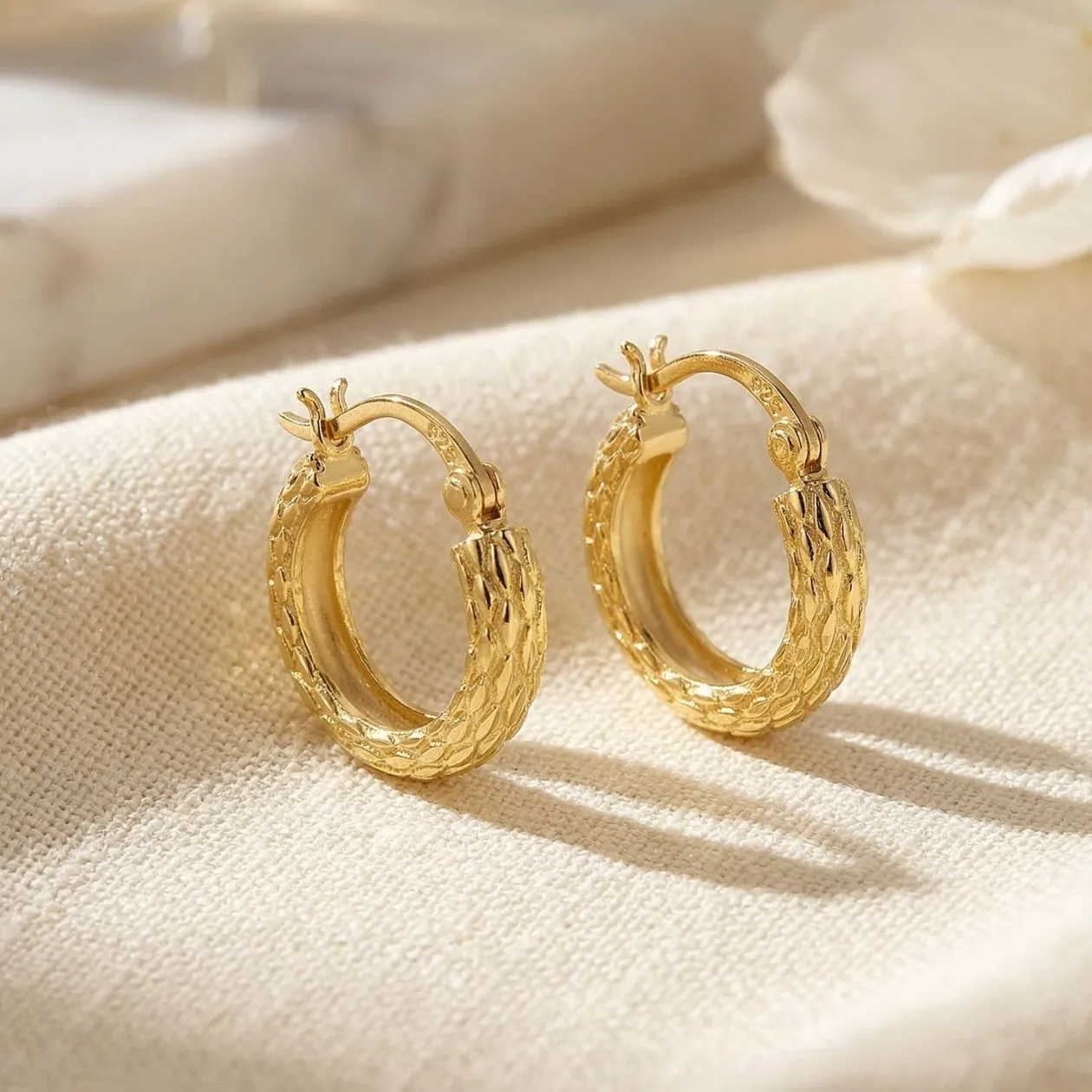 Elegant Gold Plated Basket Weave Hoop Earrings: the shop's own photo