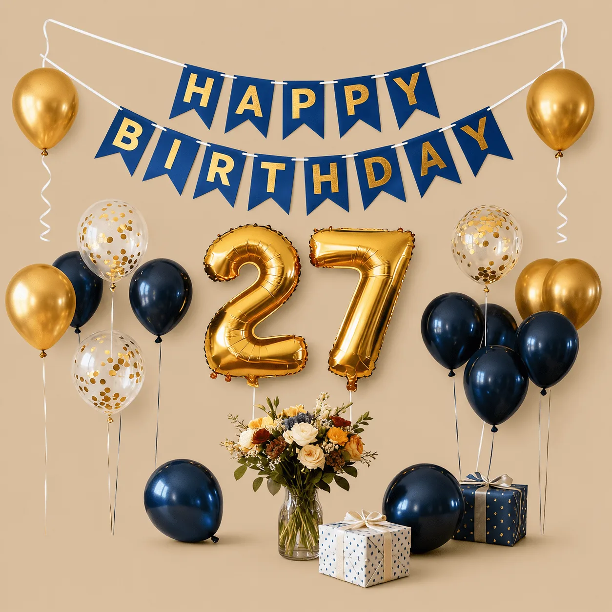 27th Birthday Navy Blue Balloon Set: the shop's own photo