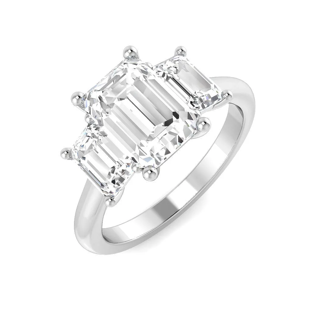 3.00ct Lab Grown D/VVS Emerald Cut Diamond 3 Stone Ring - 3.00 Carat / 18k Yellow Gold: the shop's own photo