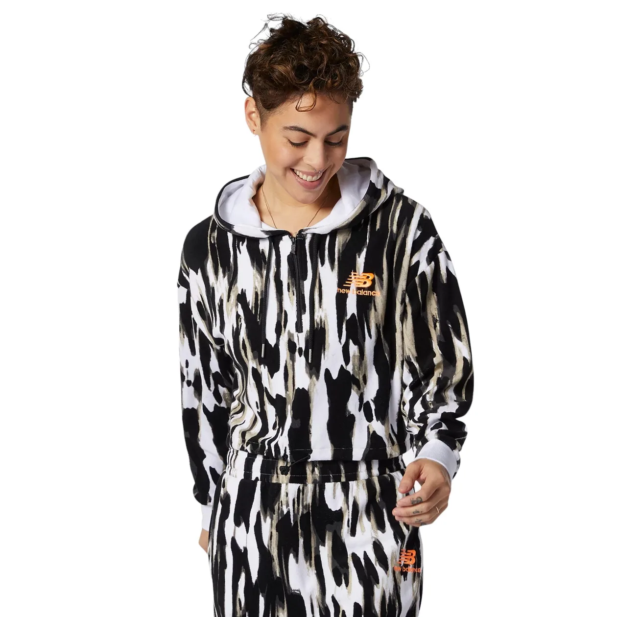 New Balance Womens Terry Printed NB Athletics Collide Hoodie - Black | Size: S: the shop's own photo