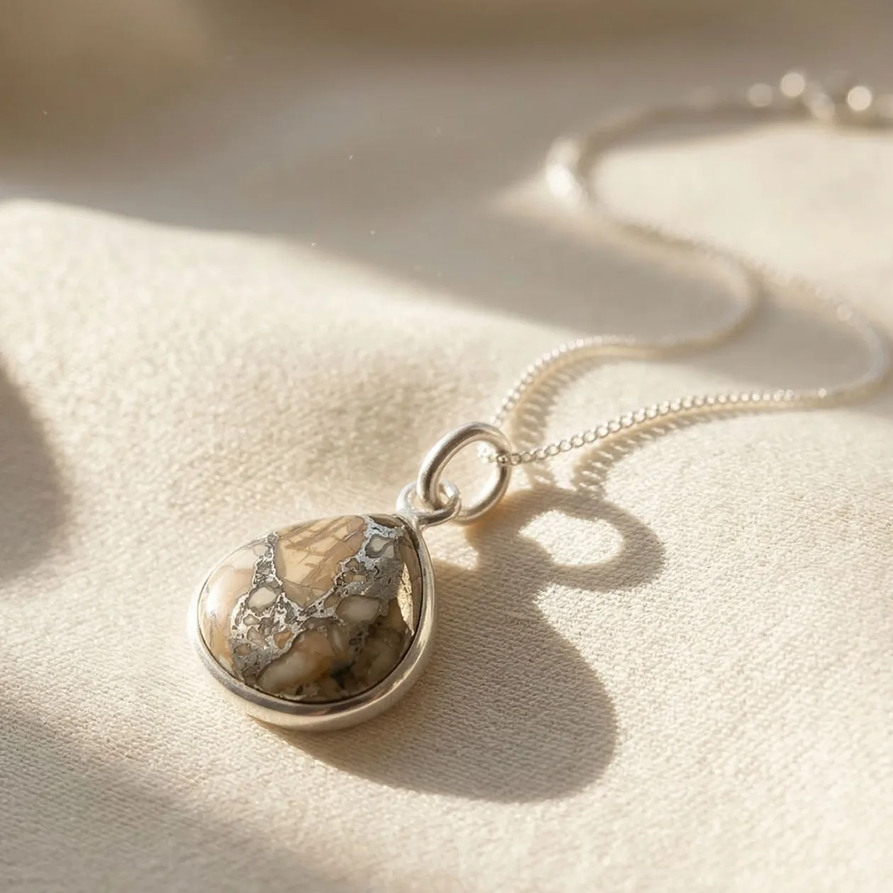 White Howlite Sterling Silver Gemstone Charm Necklace: the shop's own photo
