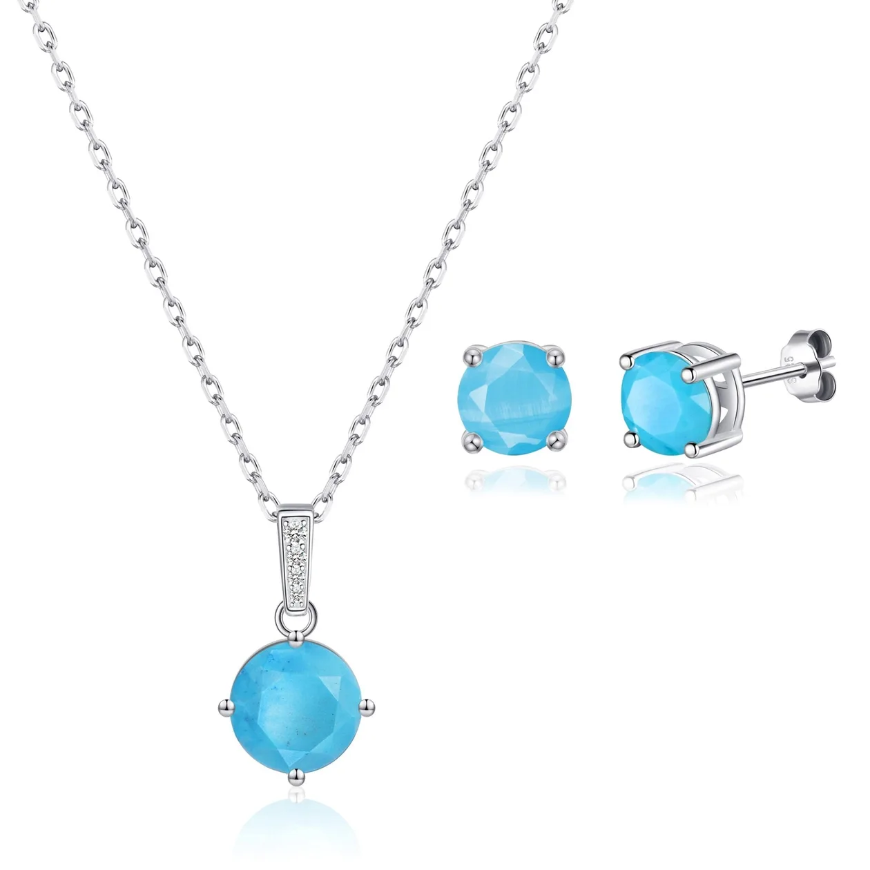 Sterling Silver Synthetic Turquoise Gemstone Set: the shop's own photo