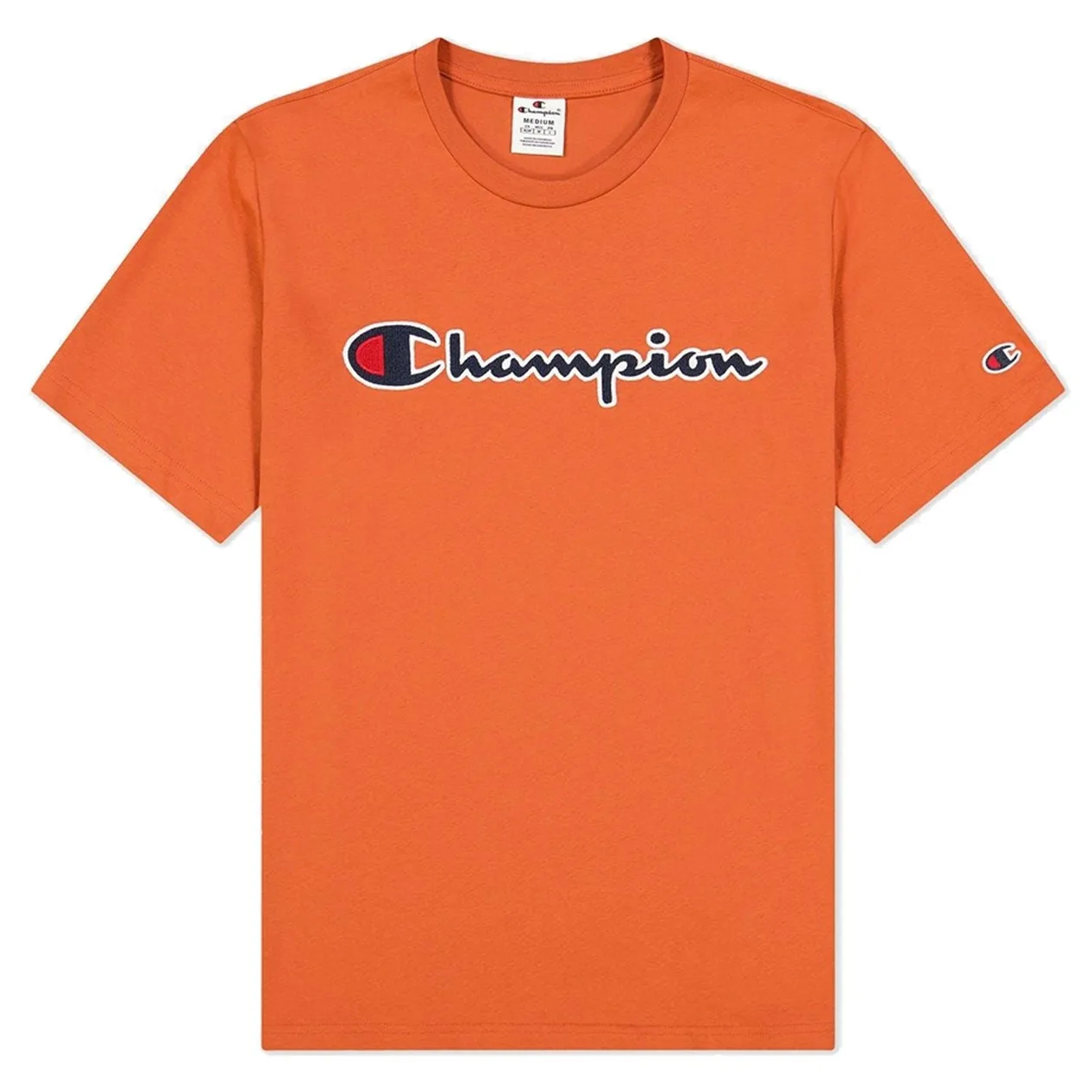 Champion Crewneck Spellout Logo T-Shirt - Orange | Size: L: the shop's own photo
