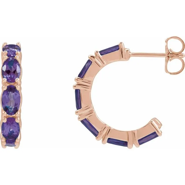 Amethyst Oval Hoop Earrings | 2.30ct | 5 × 3mm | 9K Rose Gold - 9k Rose Gold / 2.30 Carat / Lab-Grown-AAA: the shop's own photo