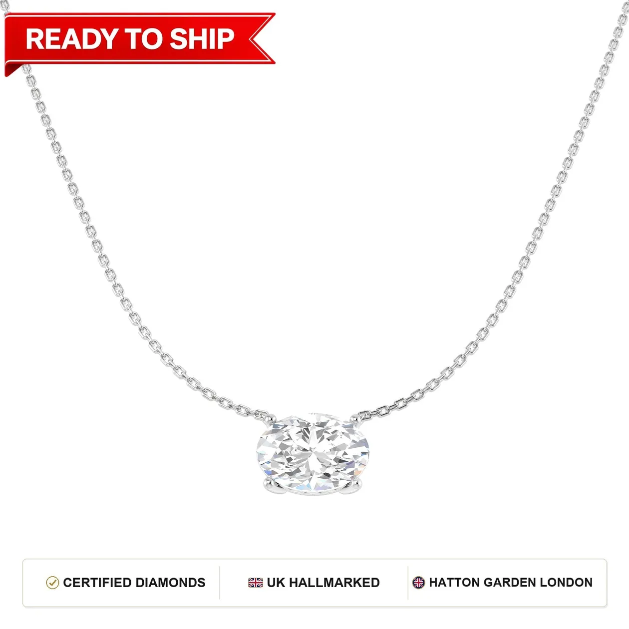 Solitaire Necklace - 4.10 Carat Oval Lab Diamond 9k White Gold: the shop's own photo