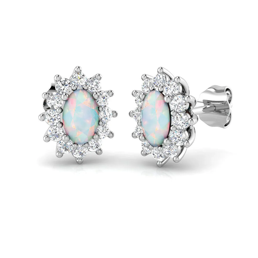 Halo Stud Earrings - 1.00 Carat Tulty Diana Oval Opal Cluster - 1 Carat / Lab Grown Diamond(D-VVS) / 950 Platinum: the shop's own photo