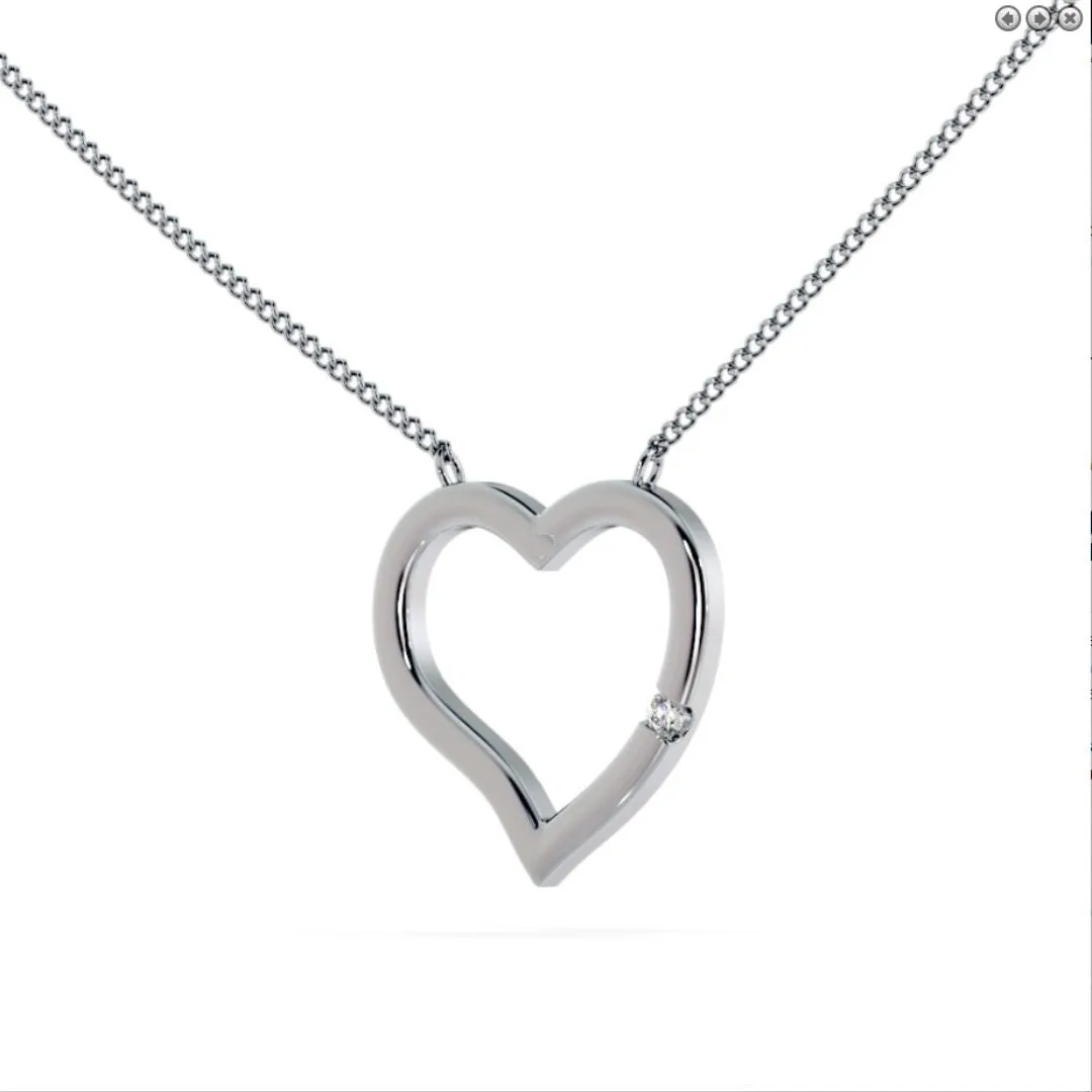 Heart Shape Solitaire Diamond Necklace | Heart Diamond Necklace in Gold With Chain - 9k White Gold: the shop's own photo