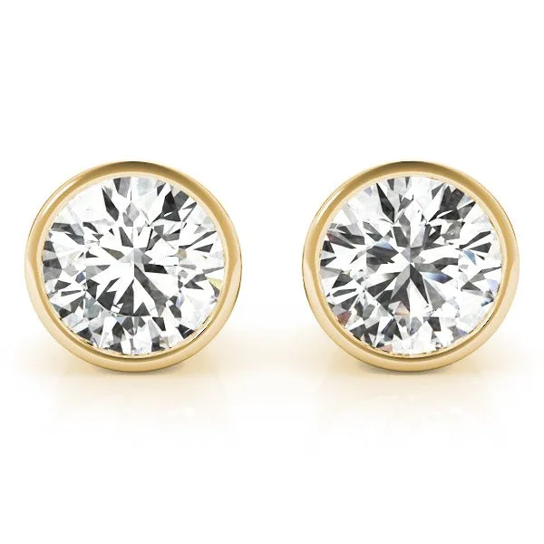 Stud Earrings with Round Bezel Set Diamonds - Solid Gold - 18k Yellow Gold / 0.50 Carat: the shop's own photo