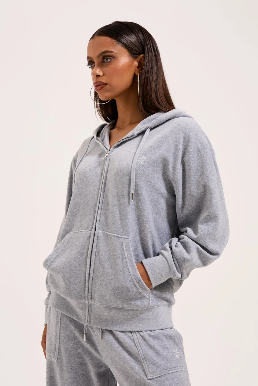 SILVER MARL COTTON VELOUR OVERSIZED HOODIE - XS / Grey: the shop's own photo