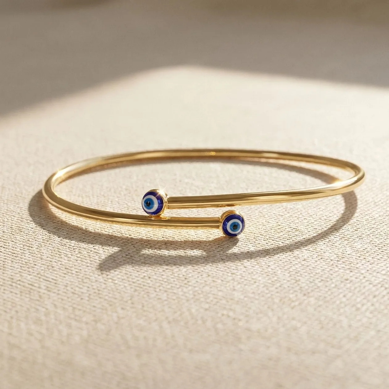 Turkish Blue Evil Eye Minimalist Gold Plated Bangle: the shop's own photo
