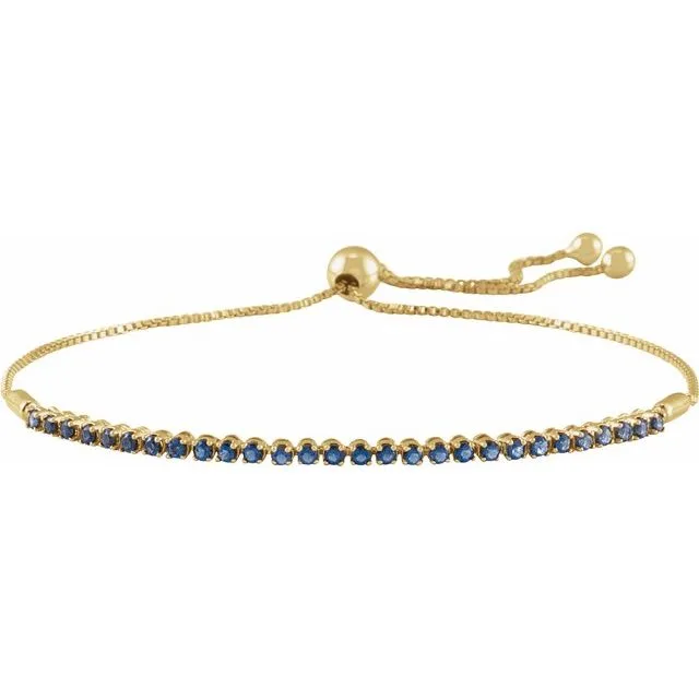 Round Natural Blue Sapphire Adjustable Bolo Bracelet In Gold & Platinum - 18k Yellow Gold / 1.8 Carat / Lab-Grown-AAA: the shop's own photo