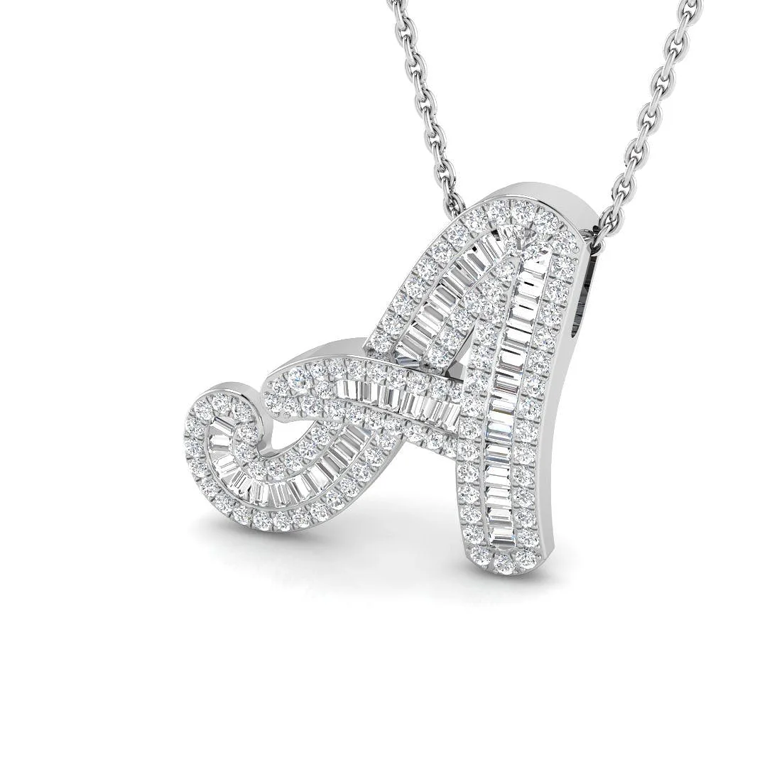 Diamond Script Initial "A" Pendant with Baguette & Round Diamonds - 0.5 / 18k Yellow Gold: the shop's own photo
