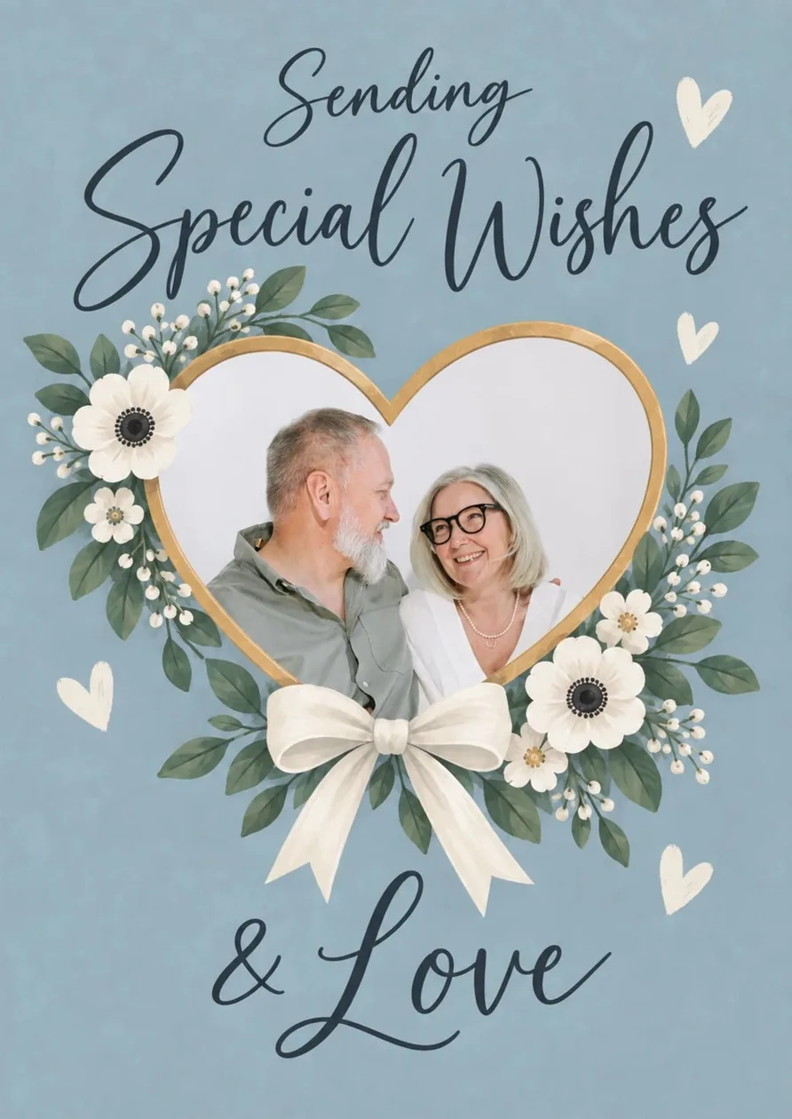 Sending Special Wishes Floral Heart Photo Upload Wedding Card: the shop's own photo